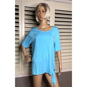 BY CHICOS Size 2 (14/16) blue TShirt Gold Accent Ring